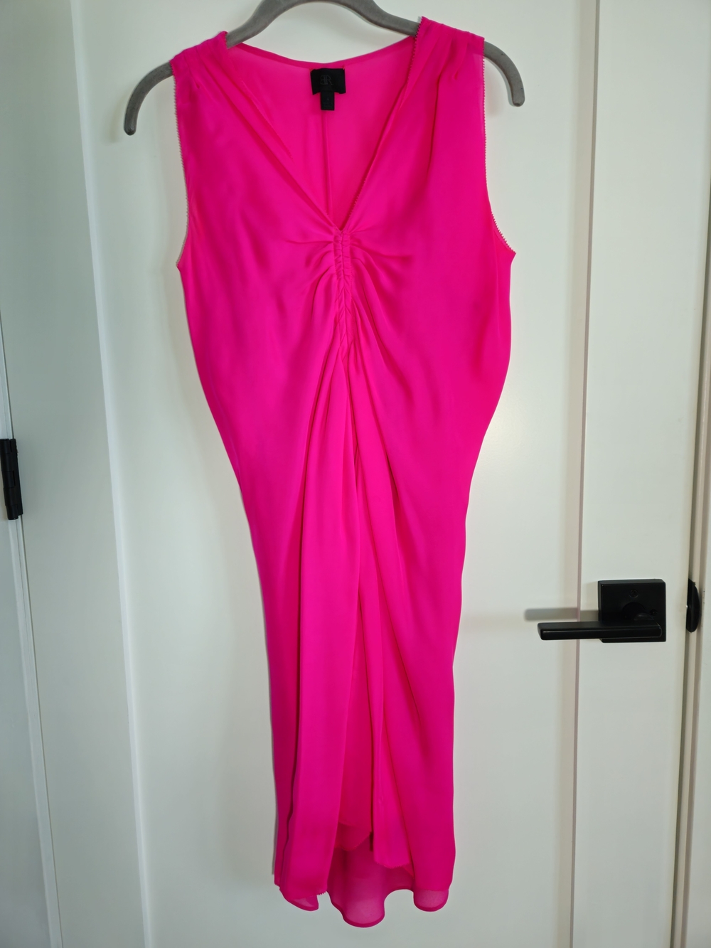 Banana Republic Monogram Sleeveless V-Neck Ruched Hot Pink Silk Women's Dress